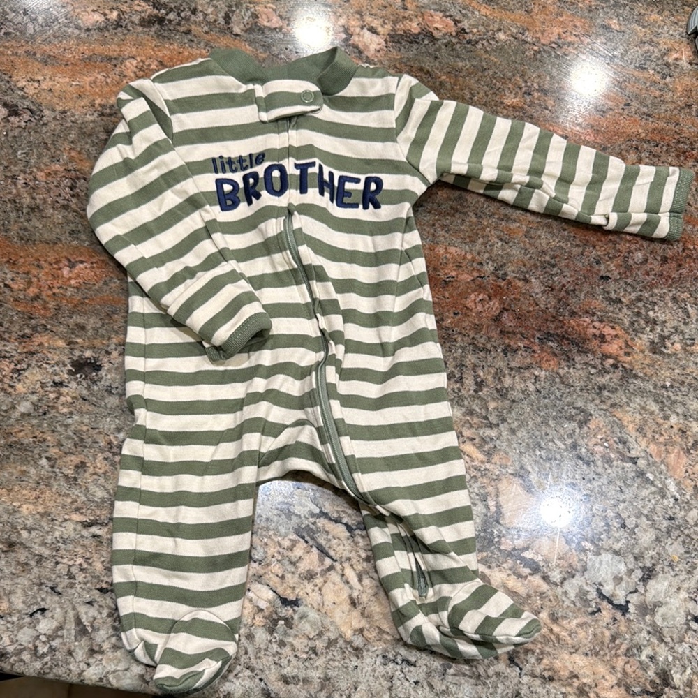 Little Brother Striped Green and White Kids One Piece